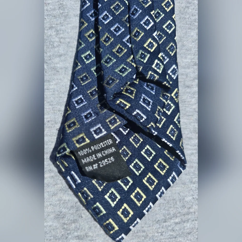 Boy's George Navy Clip On Tie w/ Yellow and Gold Diamond Pattern